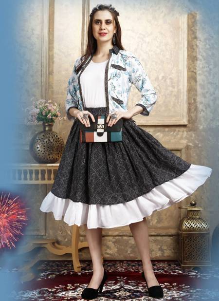 White And Brown Colour FENEE WESTERN Party Wear Designer Coati Inner Skirt Poli Rayon Cotton Stylish 3 Piece Collection FENEE 05